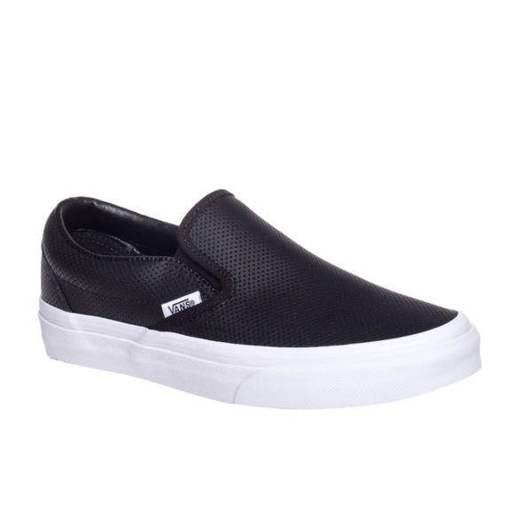 Vans Shoes - [Vans] Black Leather Perf Slip Ons